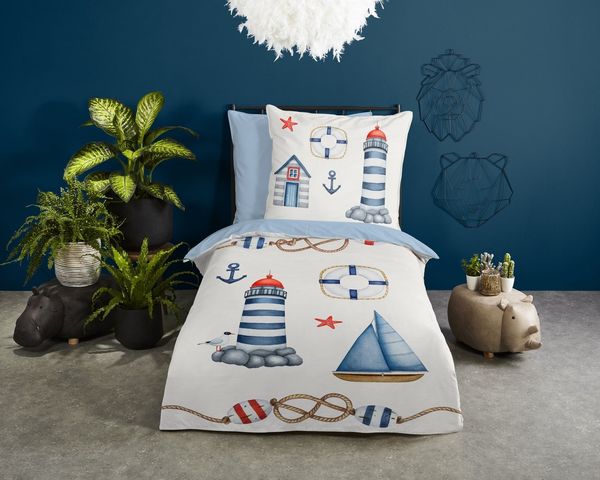 PURE luxury collection Kinderbettwäsche Maritime, Microfaser, 2 teilig, Mikrofaser, 135x200, 2 Teilig, Wendeoptik, Maritim, Strand