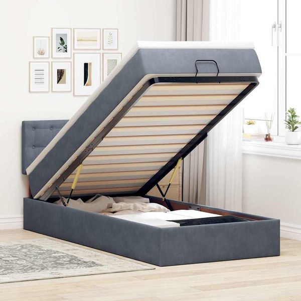 vidaXL Ottoman-Bett mit Matratze Dunkelgrau 90x190 cm Samt 3311886