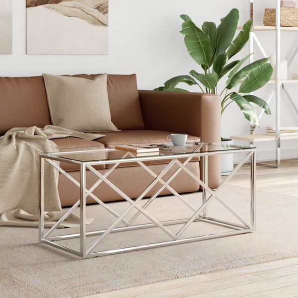 vidaXL Couchtisch 110x45x45 cm Edelstahl und Glas 349961