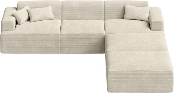 skølm 'Freki' Cloud Sofa 3 Sitzer mit 2x Hocker, Vollschaumcouch mit Federkern und Vakuum-Kompression, kein Aufbau erforderlich, mit 3 Kissen, Cord beige