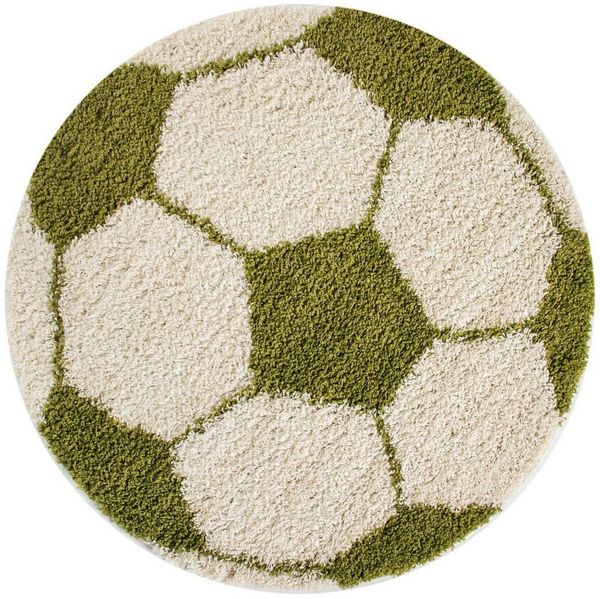 Teppium Teppich Fußball-Design, Rund, Höhe: 30 mm, Kinder Teppich Fußball-Form Kinderzimmer versch. farben und größen