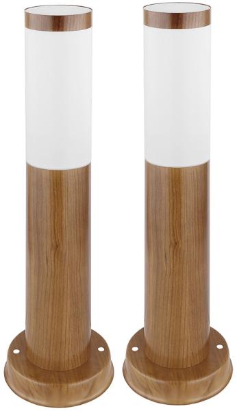 2er Set Sockelleuchte, Edelstahl, Holzoptik, opal, H 45 cm