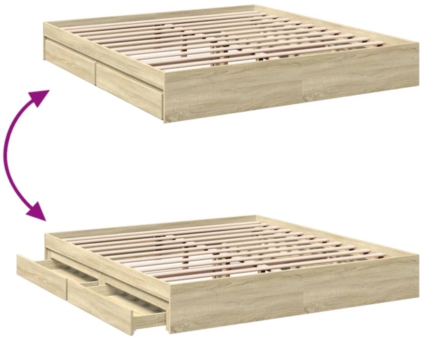 vidaXL Bettgestell mit Schubladen Sonoma-Eiche 200x200cm Holzwerkstoff 3280631 Bild 6
