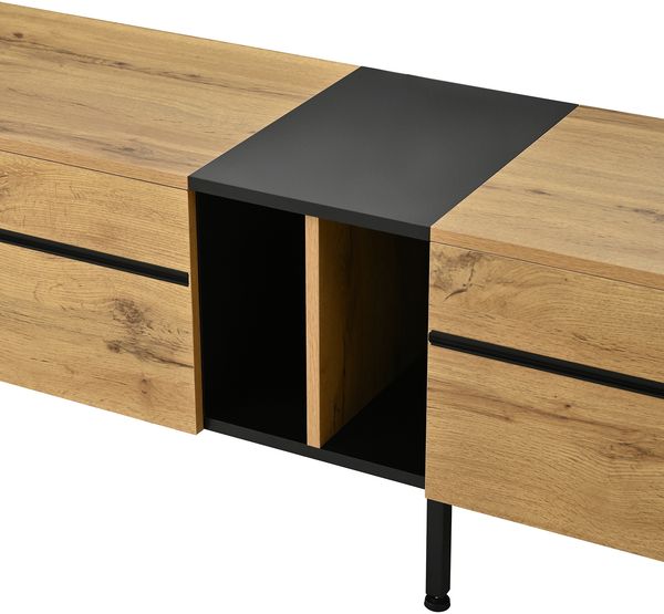 TV Lowboard Sideboard 180 cm Holzoptik -Fernsehschrank mit Klappfach (Hydraulik), höhenverstellbaren Füßen & Stauraum Bild 8