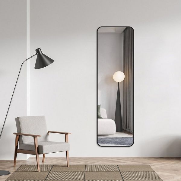 Boromal Spiegel groß Schwarz 150x50 160x40 140x40 Rechteckig Metall Schwarzer Rahmen (Standspiegel Ganzkörperspiegel, mit explosionsgeschützte membran), HD spiegel, hängend, Wand gelehnt