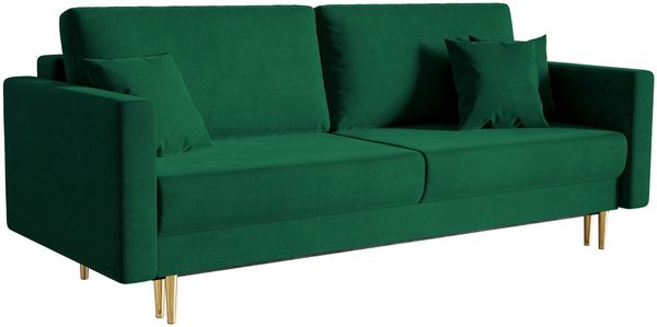 Selsey 'Valico' 3-Sitzer Schlafsofa in Samt wasserabweisend mit goldenen Beinen, Grün