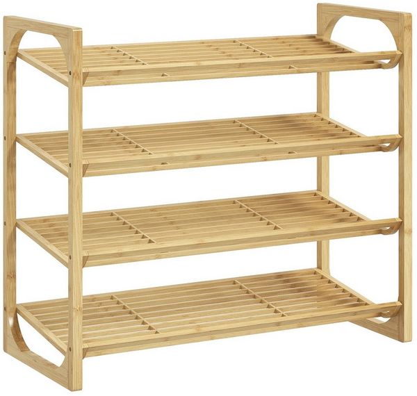HOMCOM Schuhregal aus Bambus, für 12 Paar Schuhe, Schuhaufbewahrungs-Organizer 1-tlg, für Wohnzimmer, Naturholz
