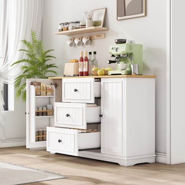 Modernes, elegantes Sideboard mit 3 Schubladen und kühlschrankähnlichen Türen, Buffetschrank für Esszimmer, Wohnzimmer und Diele (Weiß)