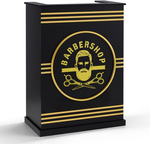 BarberPub Empfangstheke mit 1 Schublade & 1 Schrank, Empfangstisch Abschließbar, Empfangstresen Holz, Rezeptionstheke Schmal, R9788(Schwarz)