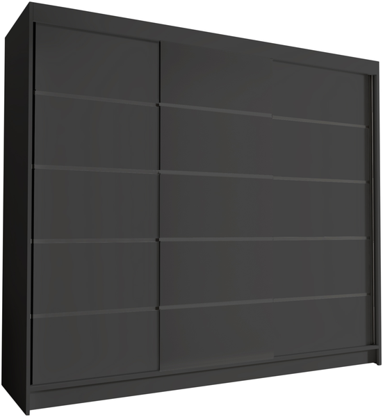 Groß Kleiderschrank Netro VII 250 cm - Schwebetürenschrank, Schiebetürenschrank mit Kleiderstange und Einlegeboden, Schlafzimmerschrank, Schiebetüren, 250x215x58 cm (Schwarz)