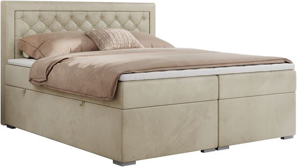 Boxspringbett, Modern Bett mit Multipocket-Matratze und zwei Bettkästen - JASIR - 200 x 200 cm - Beige Velvet - H3 Bild 3
