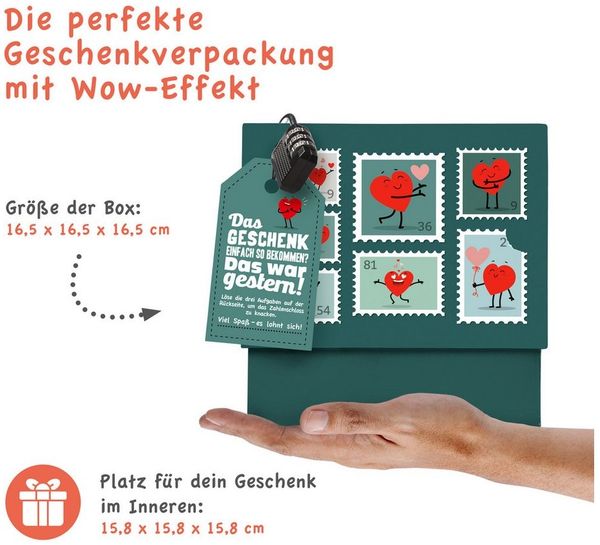 SURPRISA Geschenkbox Geschenkbox mit Samt und Glanz, Rätselbox für Geschenke und Gutscheine, zum Valentinstag, Jahrestag, Hochzeitstag