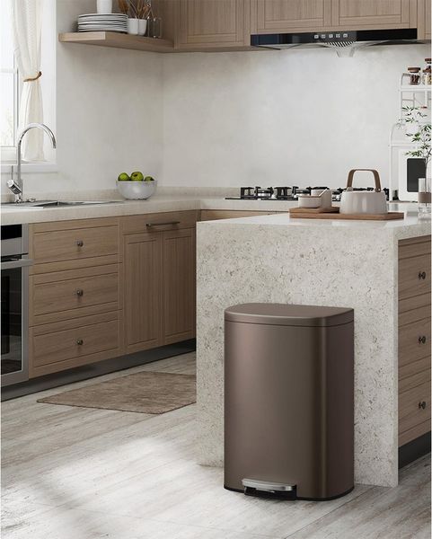 GarveeMore Mülltonnenbox 13Gal/50L Metall-Küchenabfalleimer mit Deckel,Rostfreier Mülleimer, Treteimer mit Innenbehälter,Griff an der Rückseite,90x42x37CM