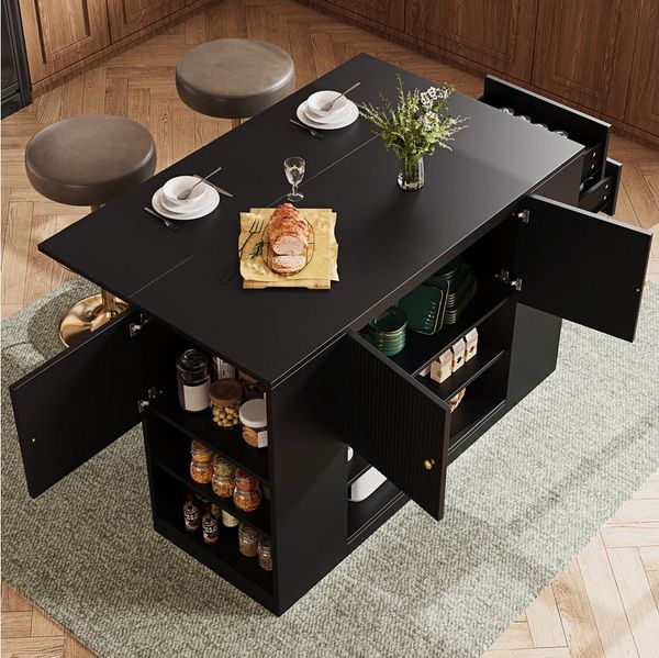 Odikalo Kücheninsel Küchenschrank Buffetschrank Esszimmerschrank Sideboard Schublade Regal, (Moderne Küchenschrank mit Schubladen und Regalen, Sideboard für Küche & Esszimmer, Schwarz / Weiß)