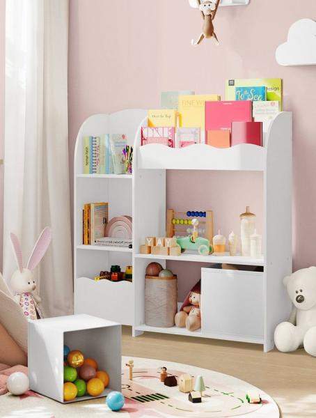 Songmics Bücherregal Kinderregal, Spielzeugregal mit 2 Aufbewahrungsboxen
