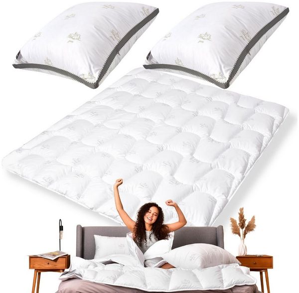 SEI Design Einziehdecke Large 3D SWAN-SET, 1 Bettdecke 200x220 + 2 3D-Kopfkissen 80x80, ähnliche wie Daunen