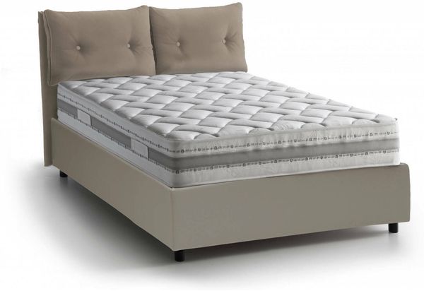 Dmora Doppelbett Hanoi, Bettkasten mit Kunstlederbezug, 100 % Made in Italy, Öffnung vorne, inklusive Matratze 160 x 190 cm, Taupe