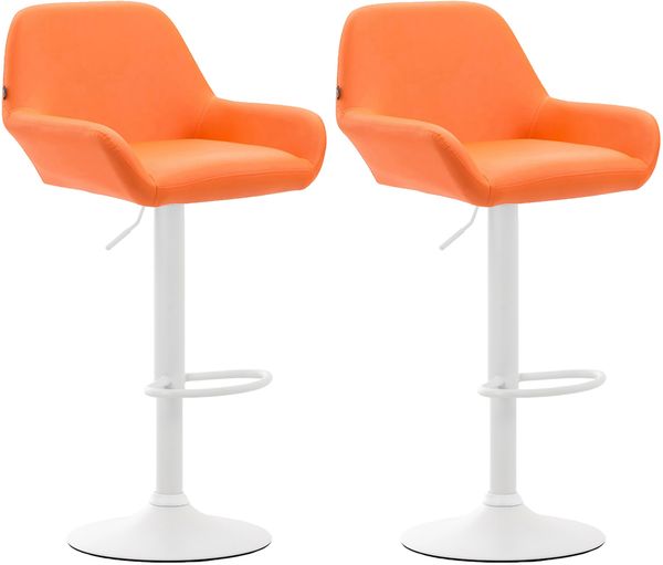 Barhocker 2er Set DUBLIN - Orange, Kunstleder, Weiß Barhocker mit Lehne Barstuhl Tresenhocker Tresenstuhl Kneipenhocker Kneipenstuhl