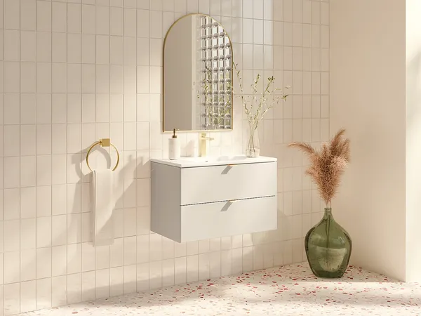 Vente-unique - LAVENA Waschbeckenmöbel Holz, Platte Beige - B 46 cm x H 50 cm x L 80 cm