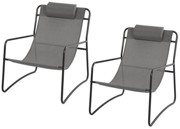 SVITA SVEIO 2er Set Outdoor Relaxsessel Gartenstuhl mit Kissen Liegestuhl Dunkelgrau