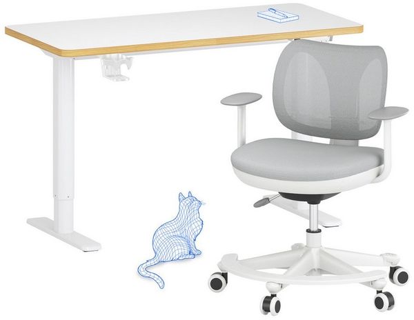 FLEXISPOT Schreibtisch Kinderschreibtisch Höhenverstellbar (16mm Abgerundete Tischecken, LED-Display & 3 Speichertaste), MIT 2xHaken& 1xBecherhalter, Kindertisch Stuhl Set