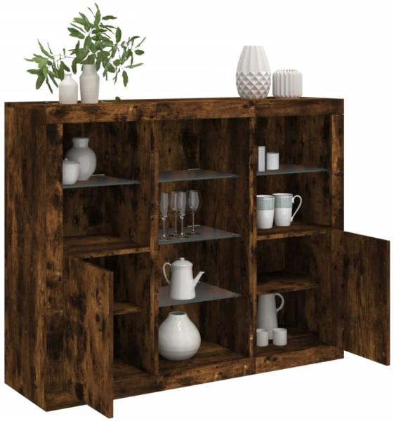 vidaXL Sideboards mit LED-Leuchten 3 Stk. Räuchereiche Holzwerkstoff 3209125