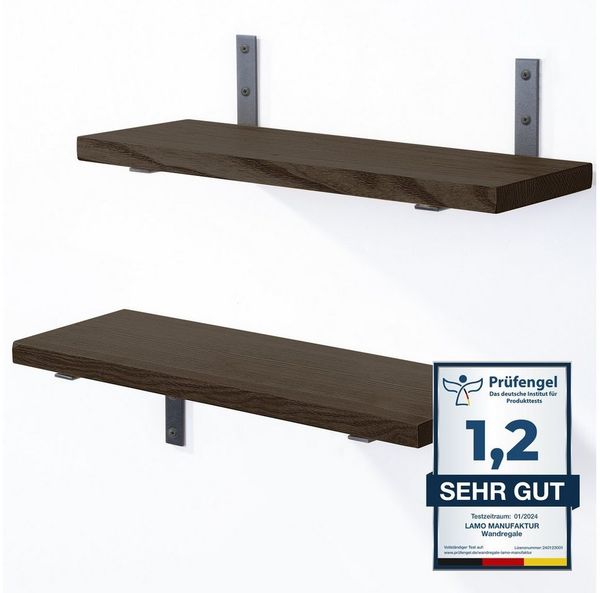 LAMO Manufaktur Wandregal LAMO Manufaktur 2 Stück Wandregal Holz 2x 42cm, Schweberegal Massiv 100% Echtholz, Wandregale SET 4 Gerade Farbe: Schwarz