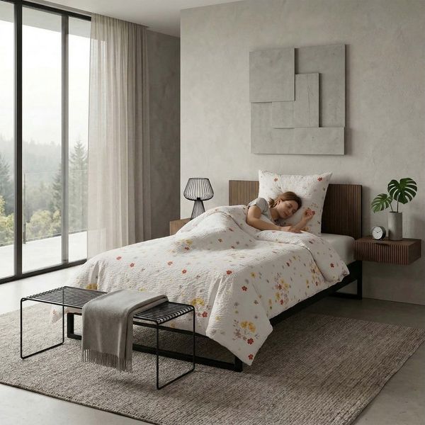 Casa Colori Bettwäsche Seersucker Bettgernitur 135x200 100% Baumwolle, Seersucker, 2 teilig, Weiß Blumenmuster