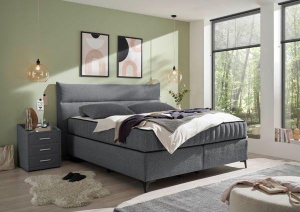 Boxspringbett Vlieland von ED Exciting Farbe Anthrazit Design mit H3/H4 Duo-Matratze 180 x 200 cm