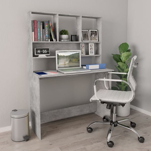vidaXL Schreibtisch mit Regalen Betongrau 110x45x157 cm Holzwerkstoff 800391