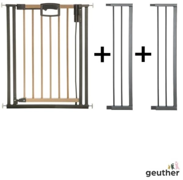 Geuther Türschutzgitter 'Easylock Plus' zum Klemmen für Öffnungen, Holz/ Metall, Natur/ Schwarz, 112,5 cm - 120,5 cm