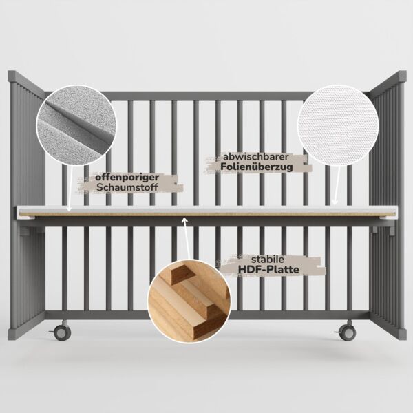 Sämann® Laufgitter 120x120 cm mit Schlupfsprossen, grau ohne Matratze 2 Stück Bild 5