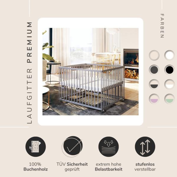 Sämann® Laufgitter 120x120 cm mit Schlupfsprossen, grau ohne Matratze 2 Stück Bild 2