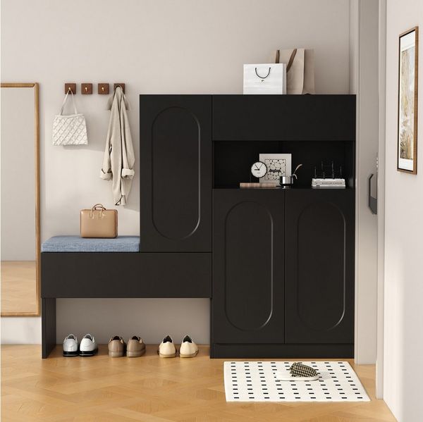 OKWISH Schuhschrank Moderne Kommode Schuhschrank (Modischer 2-in-1 Schuhschrank mit Soft-Close-Funktion, höhenverstellbaren Regalen und gepolsterter Sitzbank, 1-St, B130 cm / T35 cm / H110 cm) Mit Kippsicherung