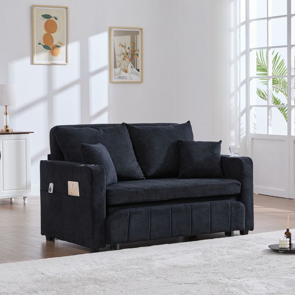 Schlafsofa aus Chenille 139x83x73 cm mit Schlaffunktion, schwarz