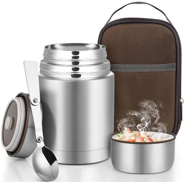 SURFOU Thermobehälter Thermobehälter Für Essen 800ML, Thermobecher Wärmebehälter, Thermobox, Edelstahl, (Lebensmittelechter Edelstahl Warmhaltebehälter Speisegefäß für Essen,BPA frei, PVC frei, 800ml, Thermoskanne Essen Auslaufsicher für Suppe, Brei, M...