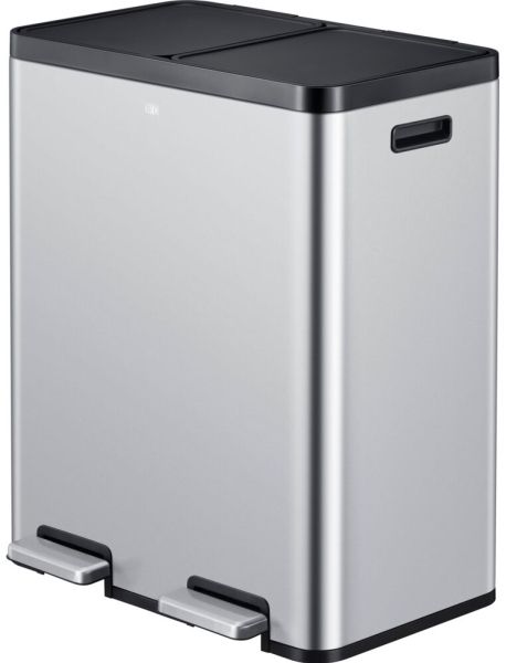 Pedalbehälter EKO Essential mattes Stahl Edelstahl 2 Fächer 2x30 l Kunststoff-Inneneinsatz Soft-Close