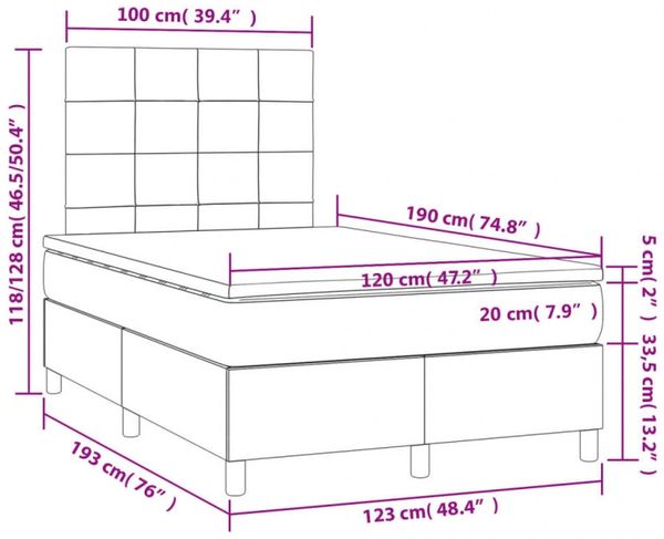 vidaXL Boxspringbett mit Matratze Dunkelbraun 120x190 cm Stoff 3269933 Bild 9
