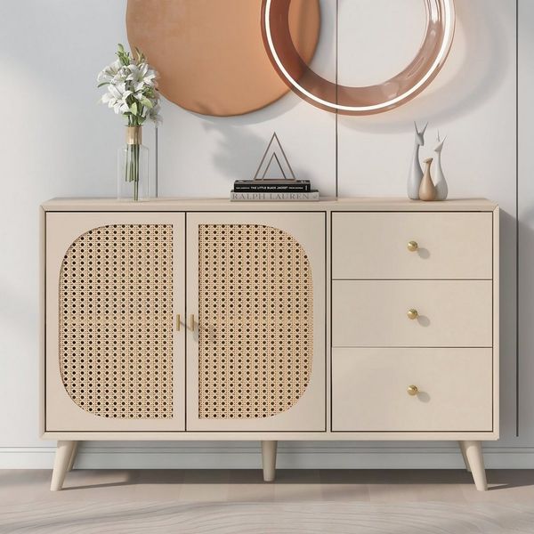 Odikalo Sideboard Kommode Stehschrank Sideboard TV-Tisch Türen Schubladen Stauraum Natur