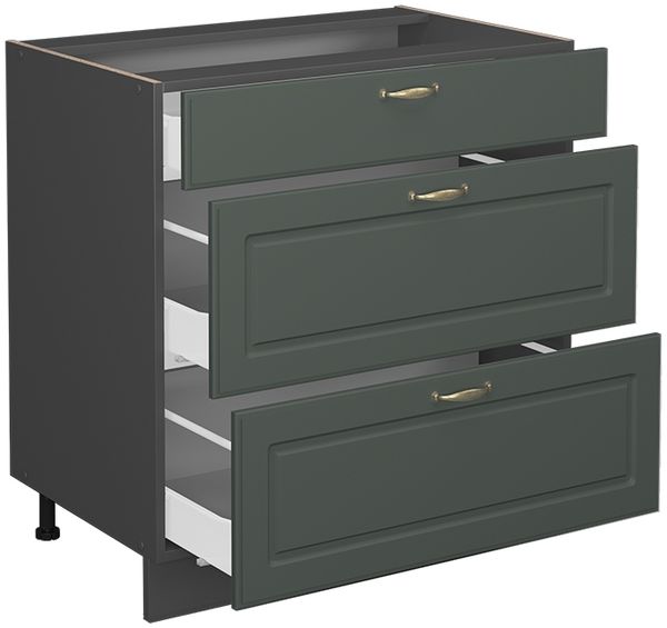 Küchenunterschrank Fame-Line Grün-Gold Landhaus 80 cm mit 3 Schubladen, ohne Arbeitsplatte Vicco Bild 4