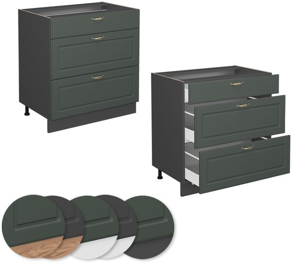 Küchenunterschrank Fame-Line Grün-Gold Landhaus 80 cm mit 3 Schubladen, ohne Arbeitsplatte Vicco Bild 5