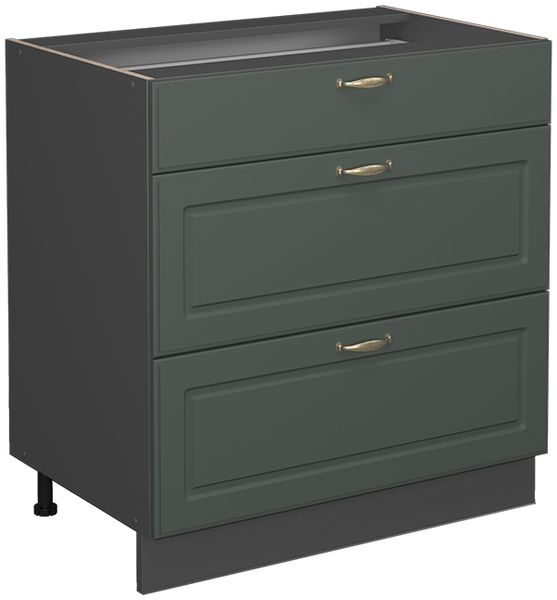 Küchenunterschrank Fame-Line Grün-Gold Landhaus 80 cm mit 3 Schubladen, ohne Arbeitsplatte Vicco