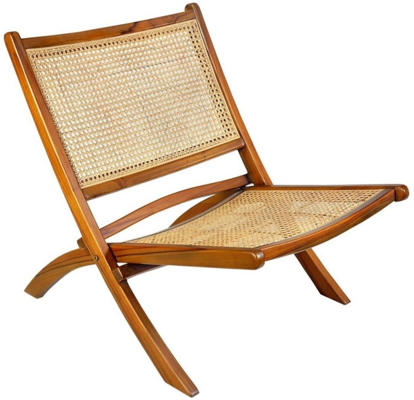 Handgefertigter klappbarer Stuhl aus Rattan und Teakholz 65B x 83L x 75H cm