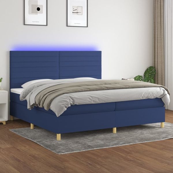 vidaXL Boxspringbett mit Matratze & LED Blau 200x200 cm Stoff, Härtegrad: H2 [3135547]