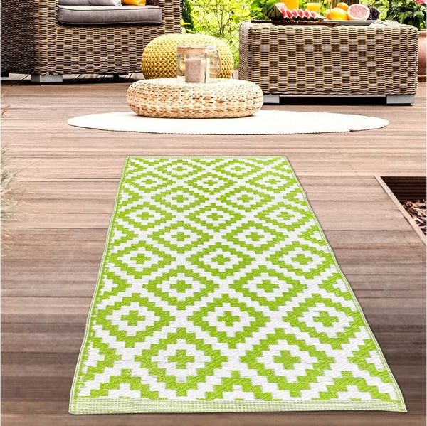 Carpetia Outdoorteppich Vielseitiger Ethno Outdoor-Teppich in grün weiß, rechteckig