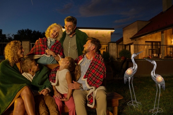 bmf-versand LED Solarleuchte Solarleuchte Garten Kranich 2er Set Deko Solarlampe Außen, Vogel, LED fest integriert, Warmweiß, Gartenbeleuchtung Solar