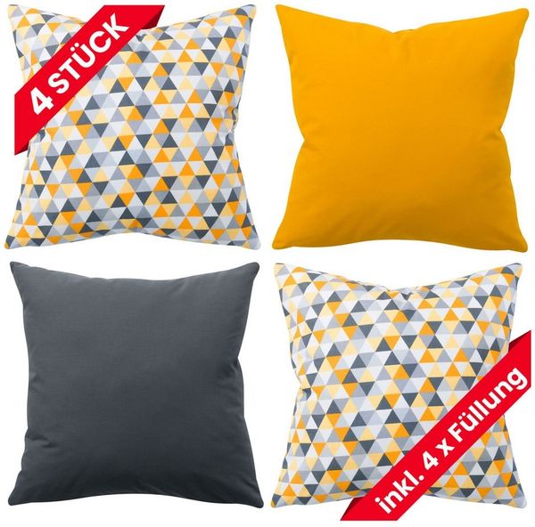 Amilian Dekokissen 4er Set - Dekokissen mit Füllung - 50x50 cm - Deko Kissen