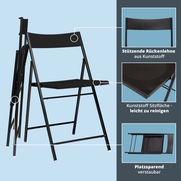 KHG 6er Set Klappstühle Faltstuhl schwarz Kunststoff, Esszimmerstuhl Metallgestell faltbar, platzsparend, leicht, Gästestuhl, Bürostuhl, Beistellstuhl Bild 4