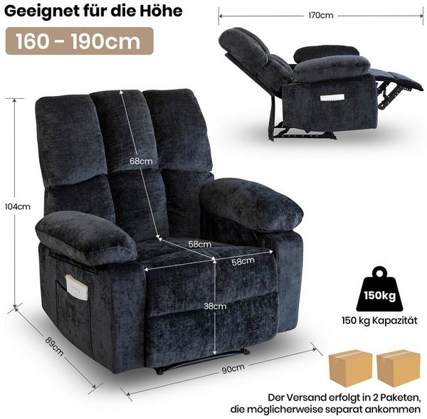 HOMYEDAMIC Relaxsessel Massagesessel 72 cm Einzelsessel Breite XXXL Relaxsessel Fernsehsessel