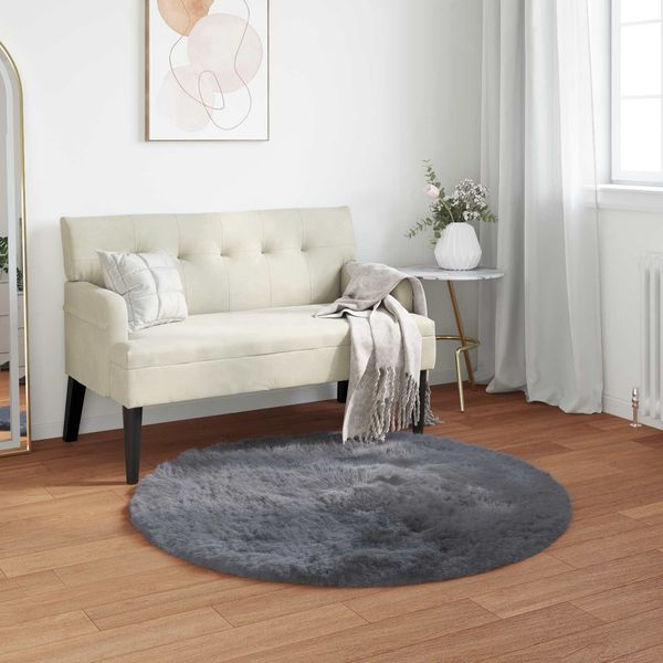 vidaXL Teppich aus Kunstschaffell TAFALLA Anthrazit Ø 100 cm Polyester 42021602